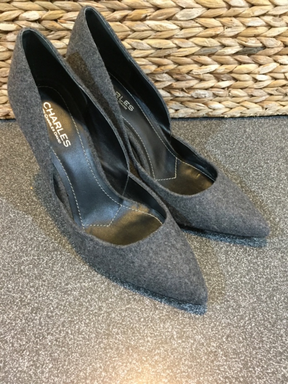 Charles By Charles David Gray Pointed Toe Wool Heels